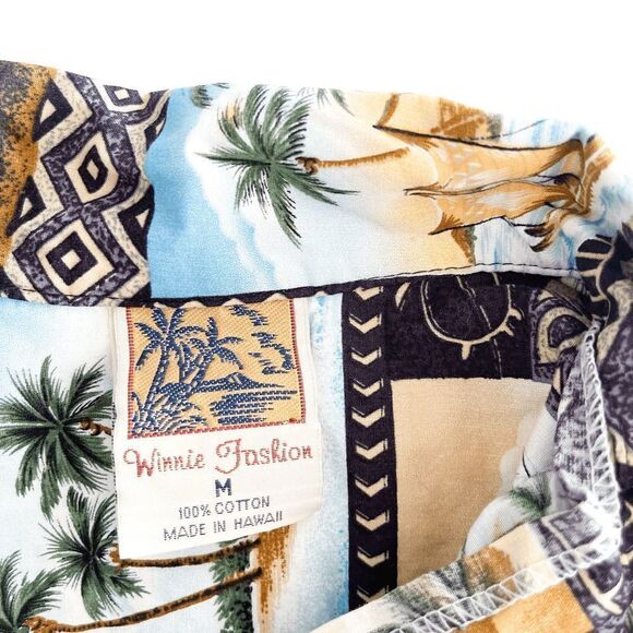 Winnie Fashion Mens Casual Shirt Summer Tropical Print Button Down Brown Medium - Picture 3 of 6